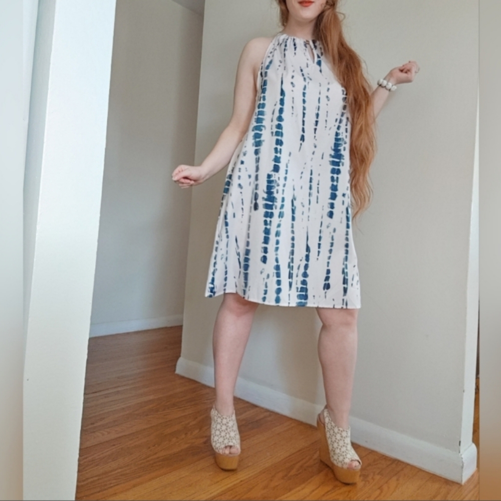 Noracora teal tye-dye halter midi dress. Size XL